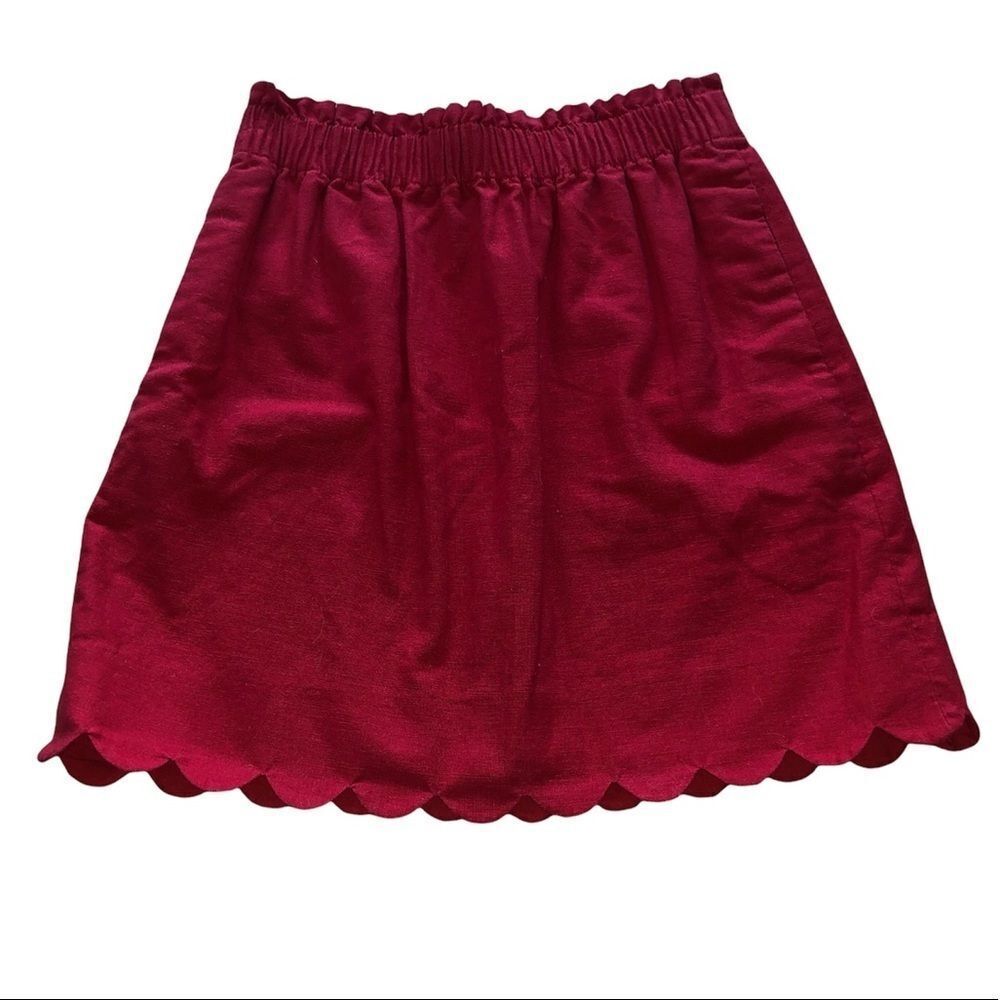 J. Crew Red Scalloped Hem Skirt
